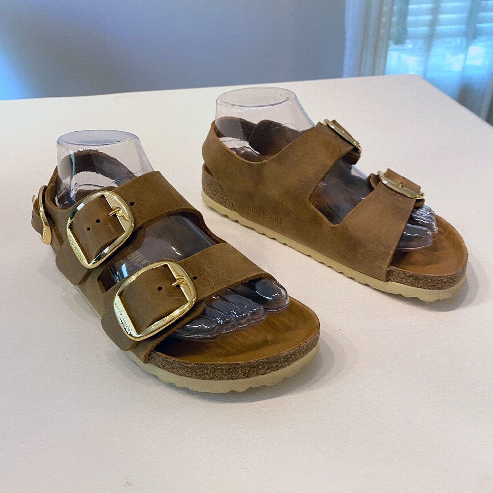 NEW Birkenstock Women's Milano Big Buckle Oiled Leather Sandals EU 38 US Size 7